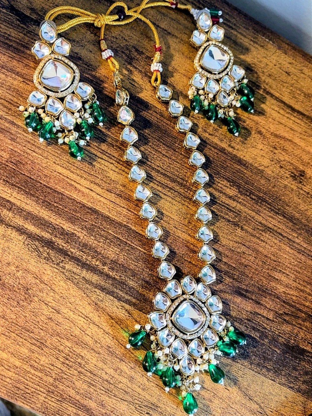 Light Weight Long Necklace Earring Set - Sheesha Kundan (Mirror and Glass).